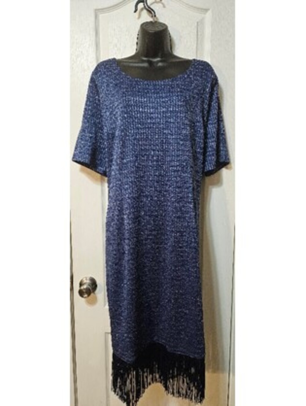 Isaac Mizrahi Metallic Fringe Dress 1X Blue Holiday Glam Statement
